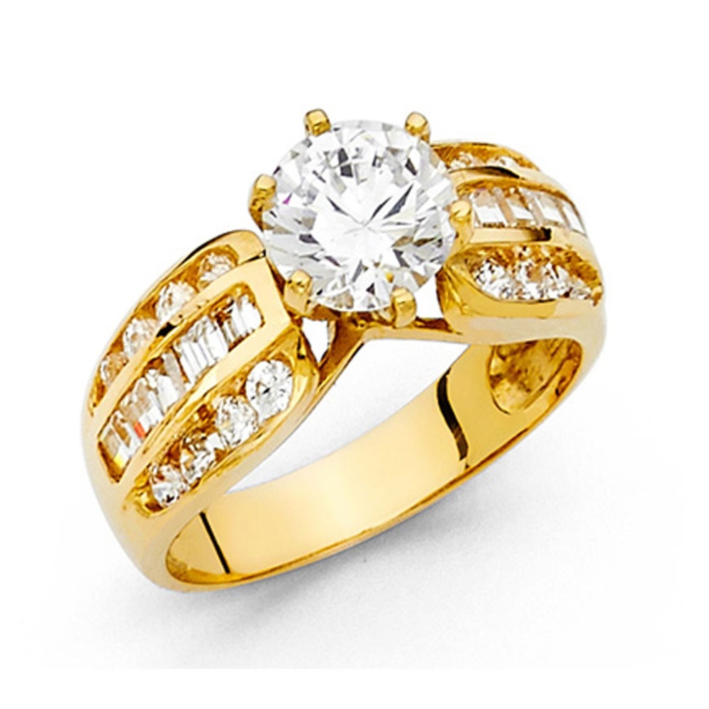 14K 1.5-CT 6-Prong Round & Baguette Side Two-Tone